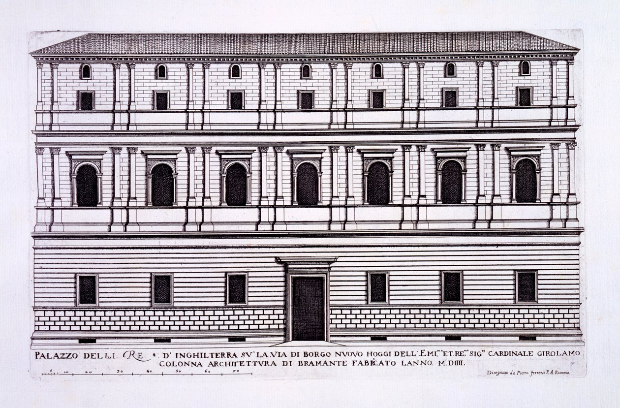 Az angol királyok palotája a római Borgo Nuovóban, a „Palazzi di Roma” I. részéből, 1655-ben megjelent alkotó: Pietro Ferrerio