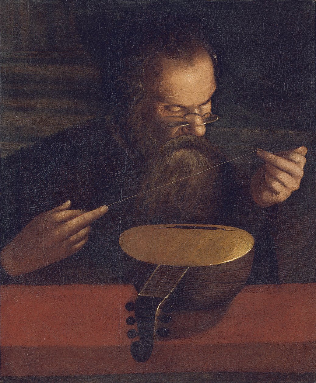 Egy öregember lantot húr (olaj, vászon) alkotó: Pietro (circle of) Paolini