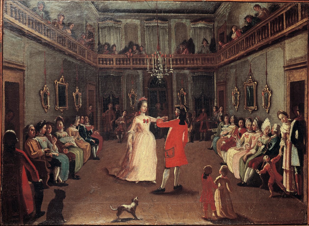 A labda nyitása – A labda nyitása. Pietro Longhi (1702-1785) iskolájának festménye alkotó: Pietro (school of) Longhi