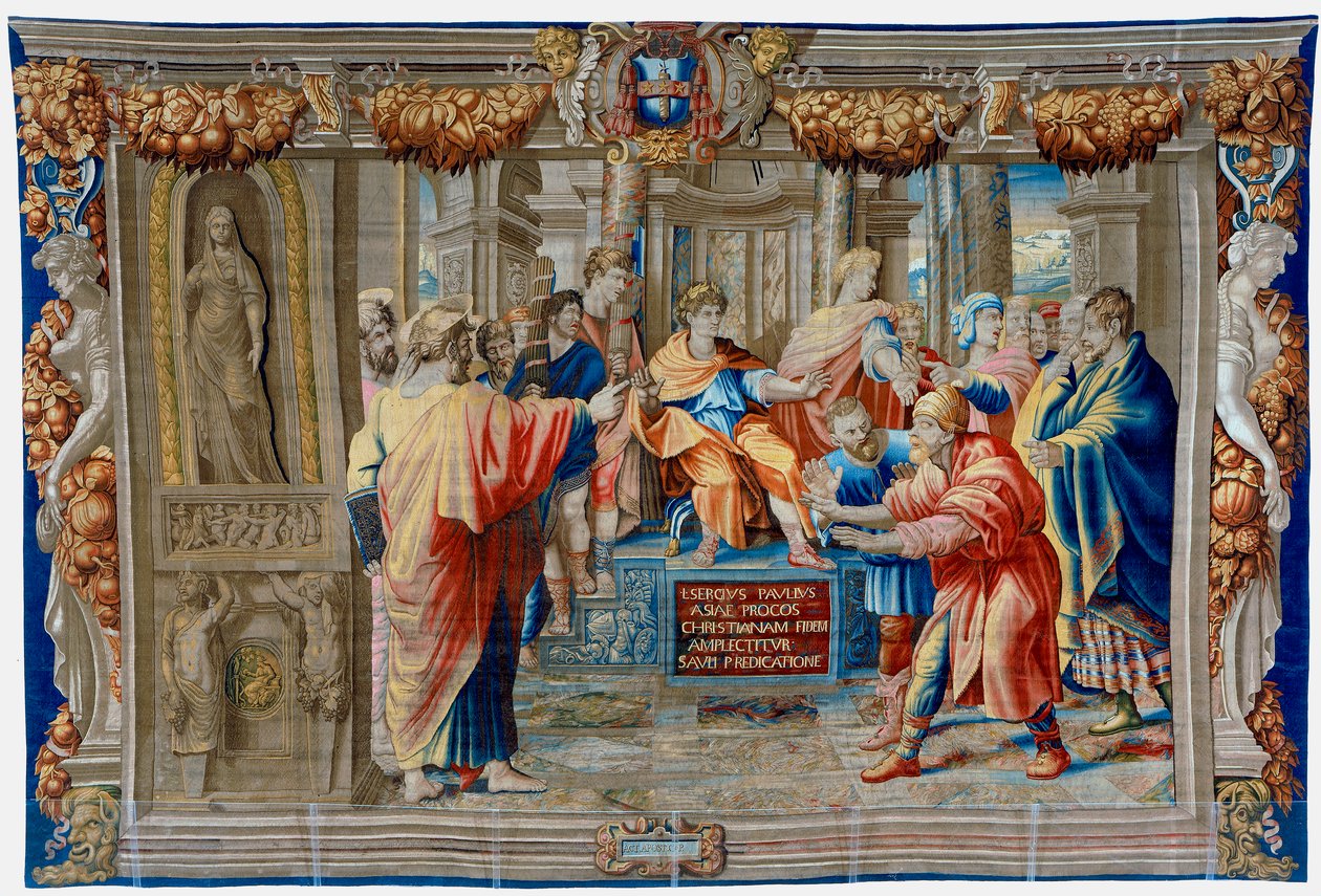 Tizenhetedik századi kárpit, amely Elima varázsló megvakítását ábrázolja alkotó: Pietro 1579 1669 Fevère