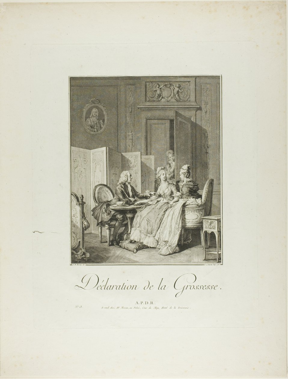 Terhesség bejelentése, a Monument du Costume Physique et Moral de la fin du Dix-huitième siècle-ból alkotó: Pietro Antonio Martini