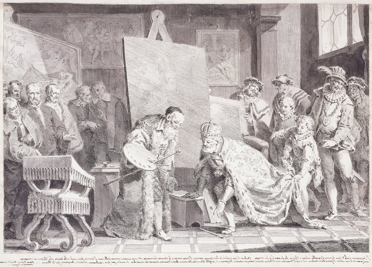 V. Károly császár felveszi Tizianus ecsetet, alkotó: Pietro Antonio Novelli
