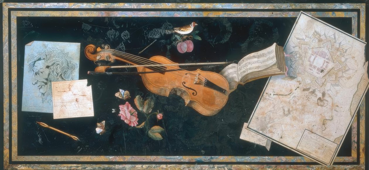 Asztallap Scagliola Florence felirattal alkotó: Pietro Antonio Paolini