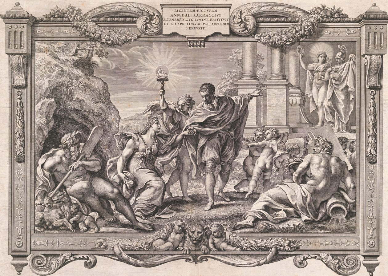Annibale Carracci bemutatja a festészetet Apollónak és Minervának, 1674. alkotó: Pietro Aquila