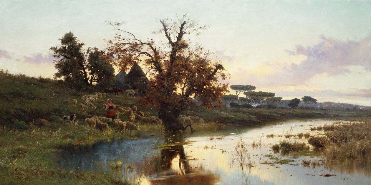 Flock at Sunset (olaj, vászon) alkotó: Pietro Barucci