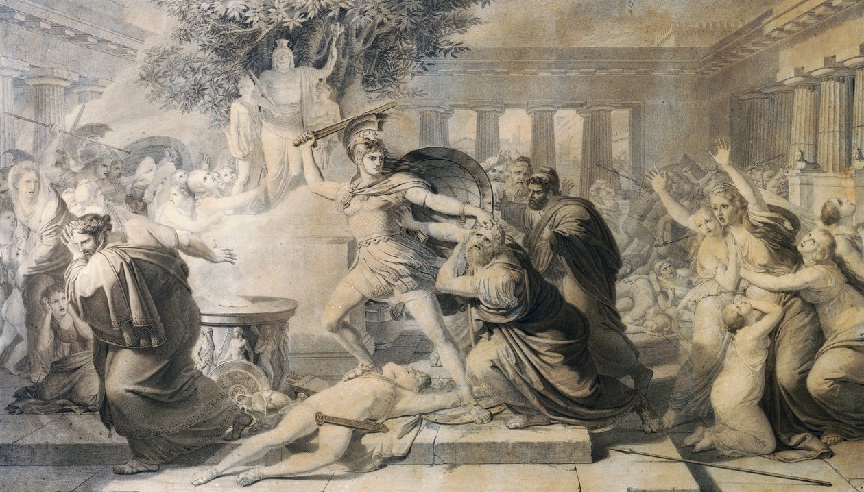Priamosz halála, Pietro Benvenuti (1769-1844), lenyomat az 1811-es festményről alkotó: Pietro Benvenuti