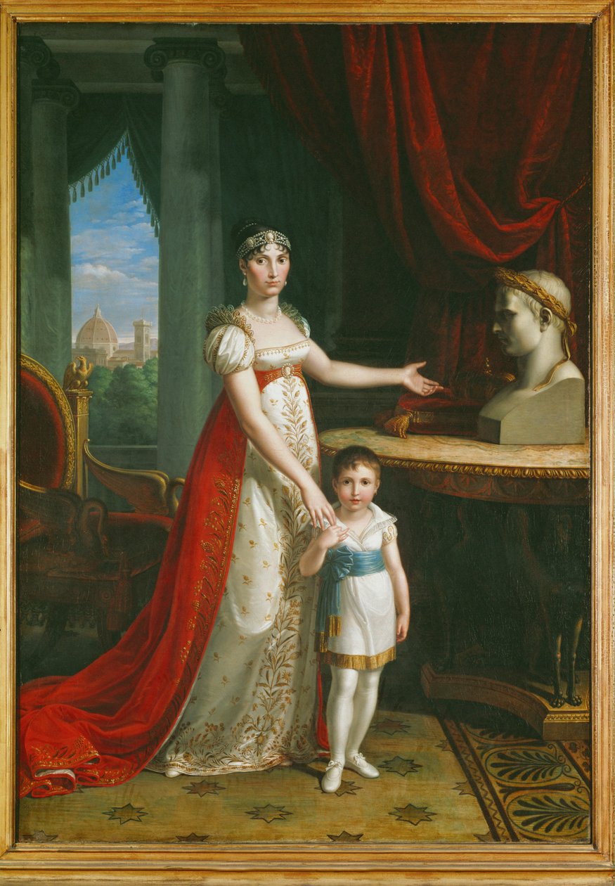 Elisa Bonaparte, I. Napóleon húga, toszkánai nagyhercegnő, lányával, Napóleon-Elisa ... alkotó: Pietro Benvenuti