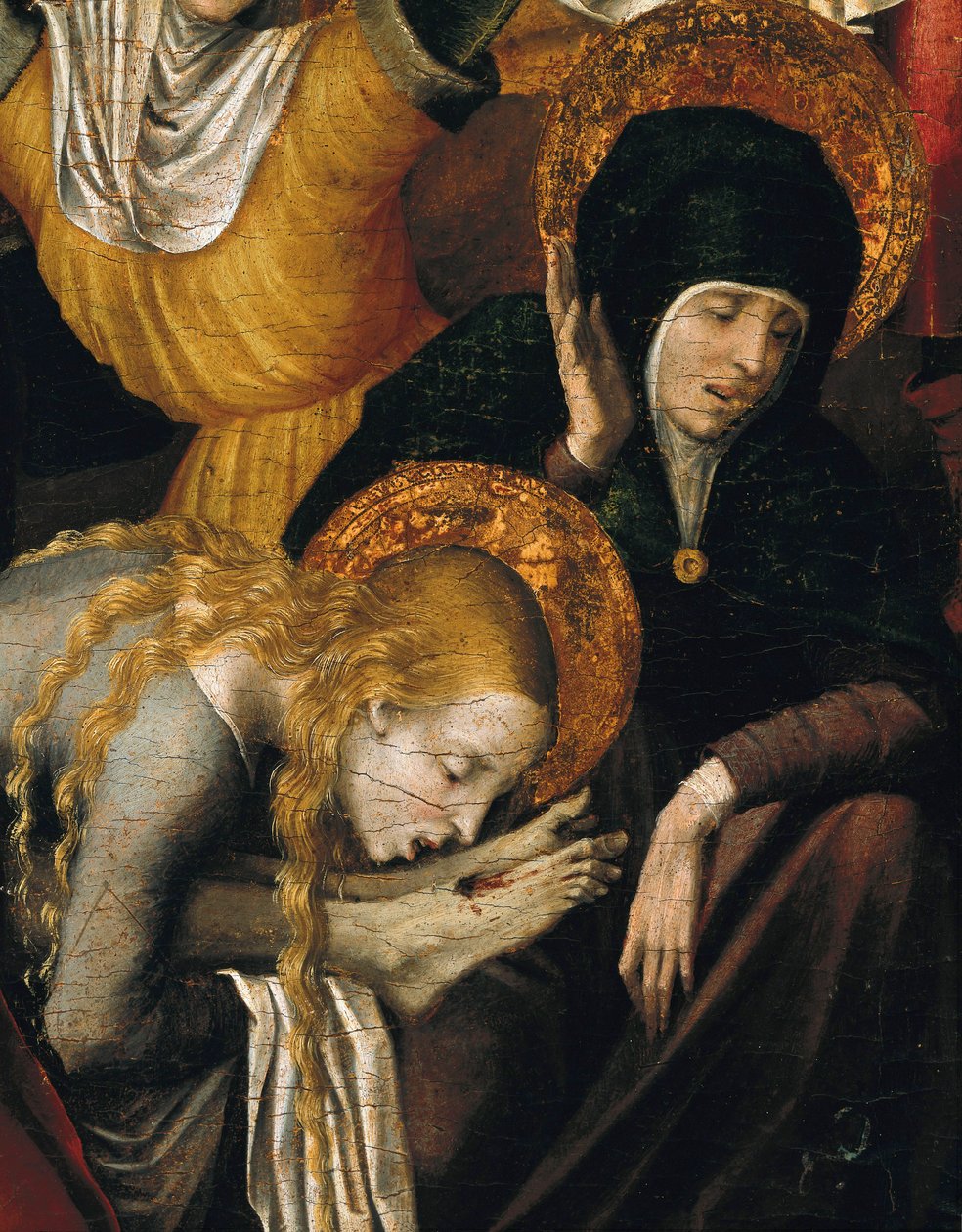 Leszállás a keresztről (Deposizione), Mária Magdolna részlete Krisztus lábát ölelve, 16. század eleje (tempera a panelen) alkotó: Pietro Cavaro