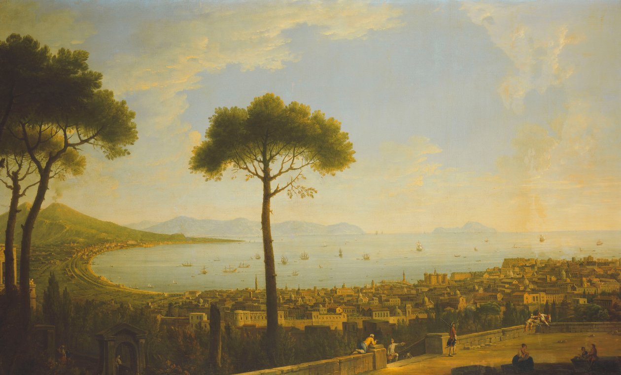 Panorámás kilátás Nápolyra, a Nápolyi-öbölre, Porticira, a Vezúvra, a Sorrento-félszigetre és Caprira a Conocchiáról, alkotó: Pietro Fabris