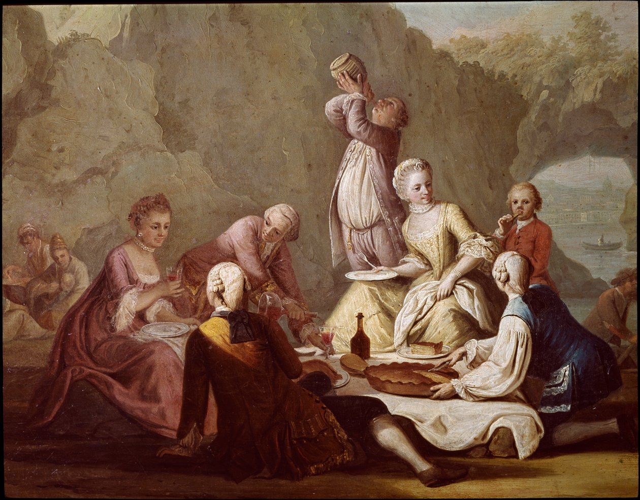 Bankett jelenet Posillipo-ban (Pausilippe) Nápoly Részlet a piknikező arisztokratákról - Bankett Posillipóban - Részlet az arisztokratákról - Pietro Fabris festménye 18. századi Museo Nazionale di San Martino Nápoly alkotó: Pietro Fabris