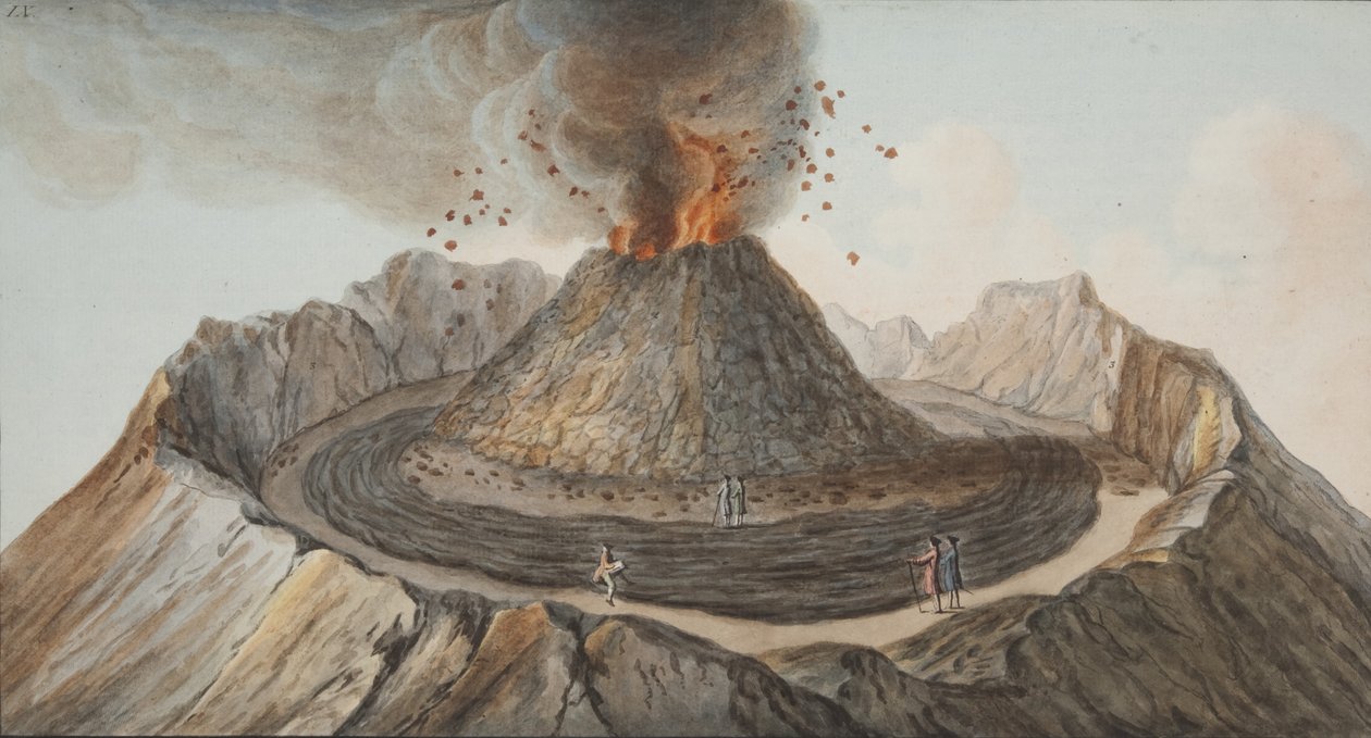 Campi Phlegraei IX. tábla: William Hamilton megfigyelései a két Szicília vulkánjairól, 1776 (kézzel színezett metszet) alkotó: Pietro Fabris