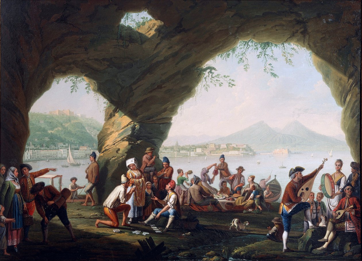 Mindennapi élet jelenetei egy barlangban a nápolyi Posillipo-ban, Pietro Fabris (olaj, vászon) alkotó: Pietro Fabris
