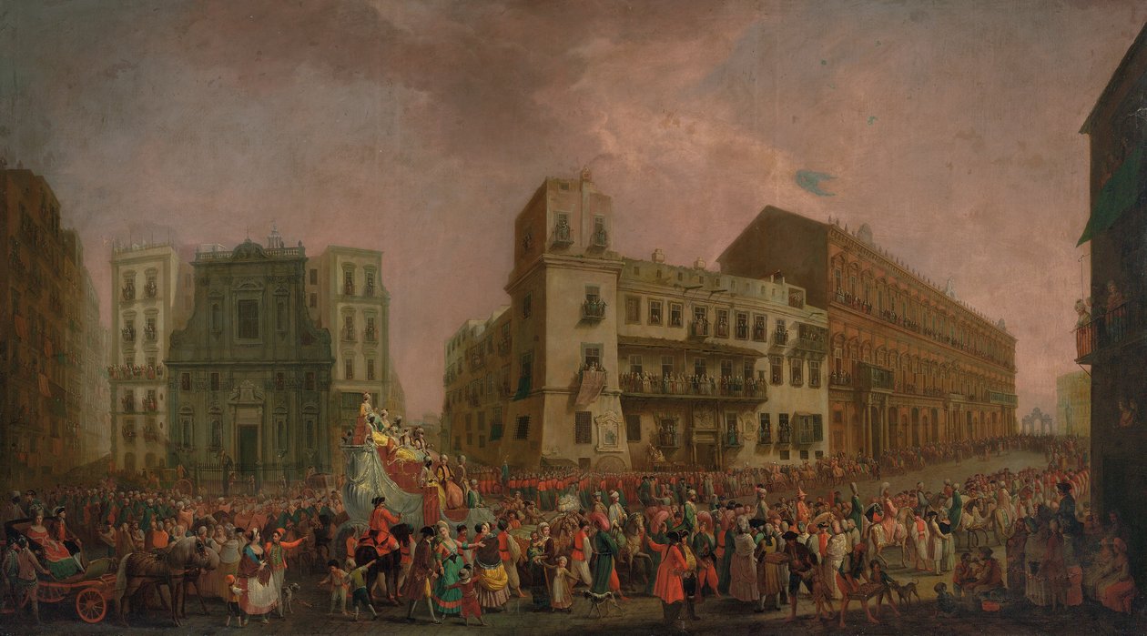 A nápolyi karnevál 1778-ban, a "Cavalcata turca"-val a Largo di Palazzo-n keresztül, 1778 körül alkotó: Pietro Fabris