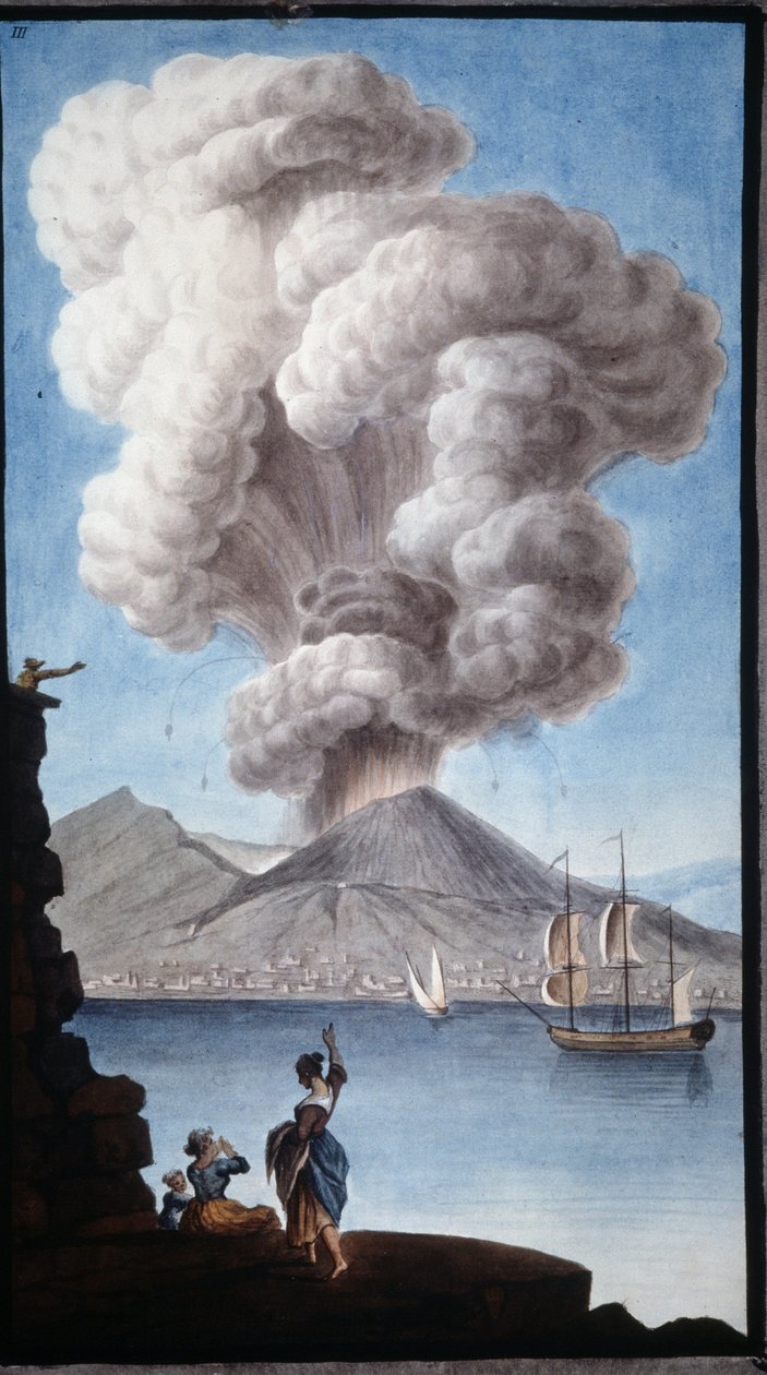 A Vezúv kitörése 1779-ben. Ezt a gouache-t Pierre Fabris készítette Sir William Hamilton nápolyi angol nagykövet kérésére. alkotó: Pietro Fabris
