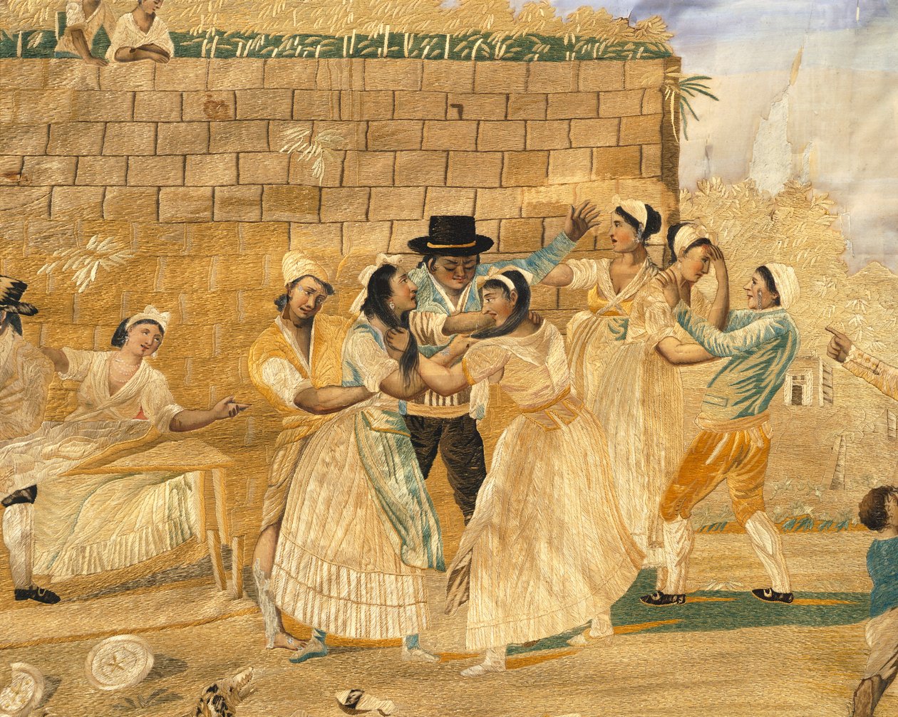 A birtokos nápolyi, harci jelenet, hímzés selyemre Pietro Fabris metszetéről, Olaszország alkotó: Pietro Fabris