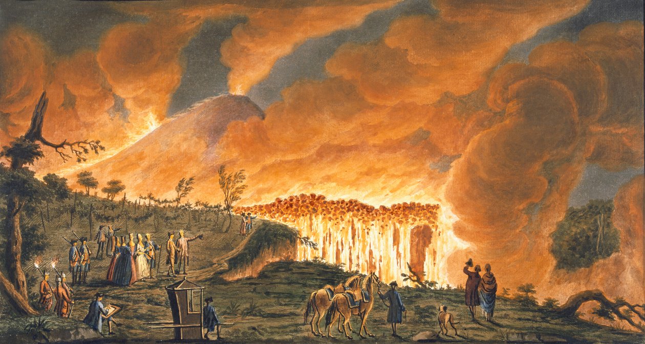 Hamilton képe, aki 1771. május 11-én kíséri szicíliai felségeiket, hogy megfigyelje a lávafolyást a Vezúv nagy kitöréséből, 