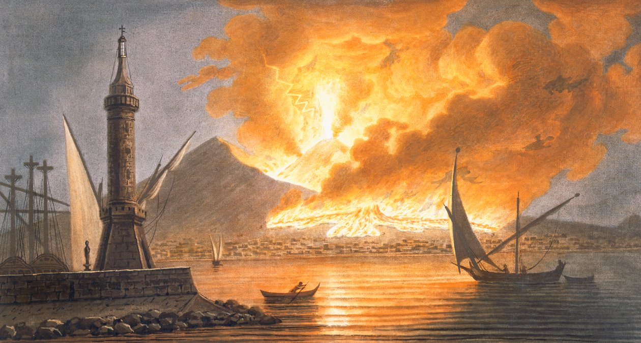 Kilátás a Vezúv nagy kitörésére a nápolyi vakondról 1767. október 20-án, 1776. alkotó: Pietro Fabris