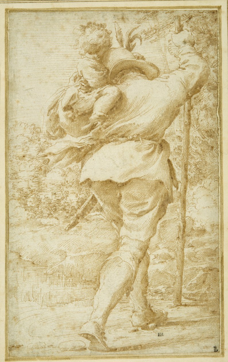 Szent Kristóf szállítja a Krisztus Gyermeket (toll és barna tinta fehér papíron) alkotó: Pietro Faccini