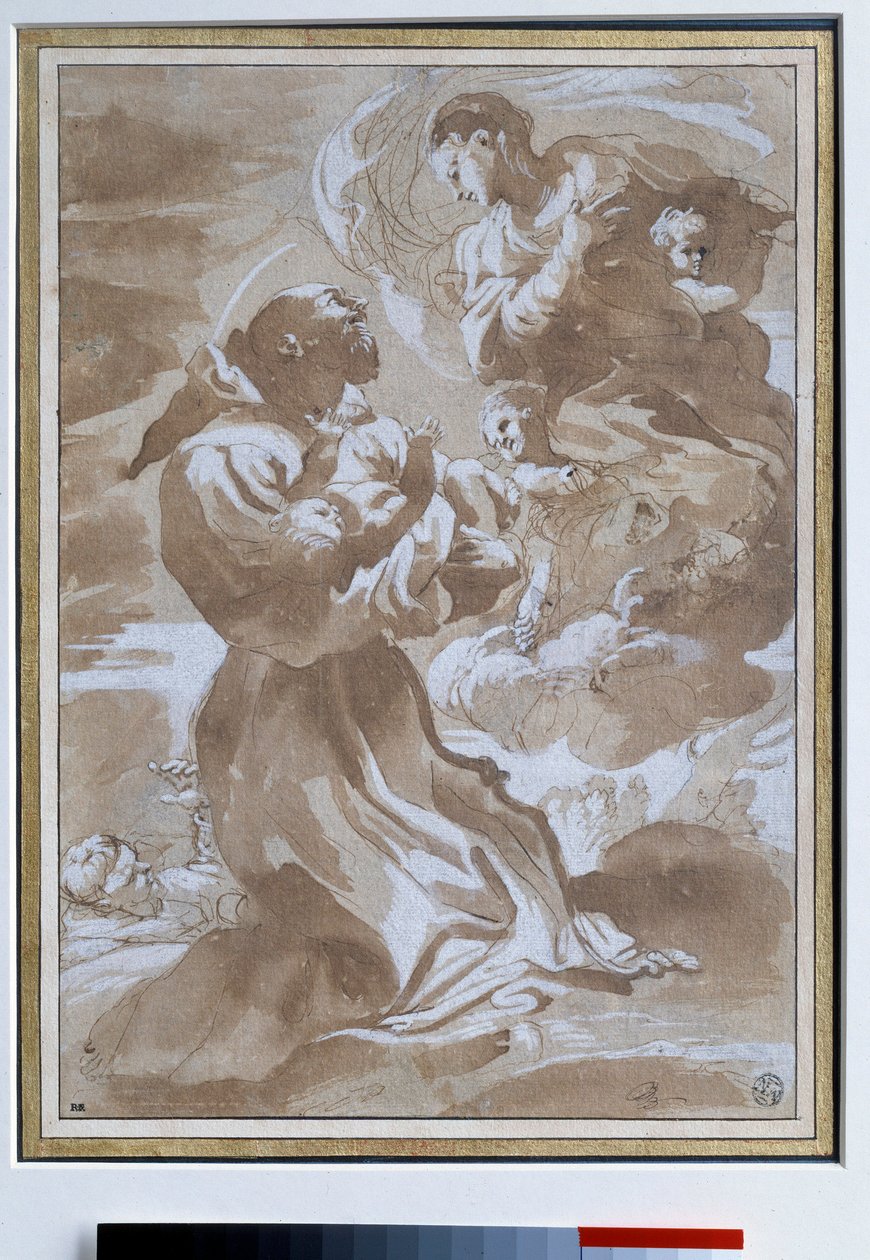A Szűz, aki a gyermek Jézust Assisi Szent Ferencre állítja Pietro Faccini rajza (1560-1602) 16. század V. 0,23 x 0,33 m Párizs. Louvre múzeum alkotó: Pietro Faccini