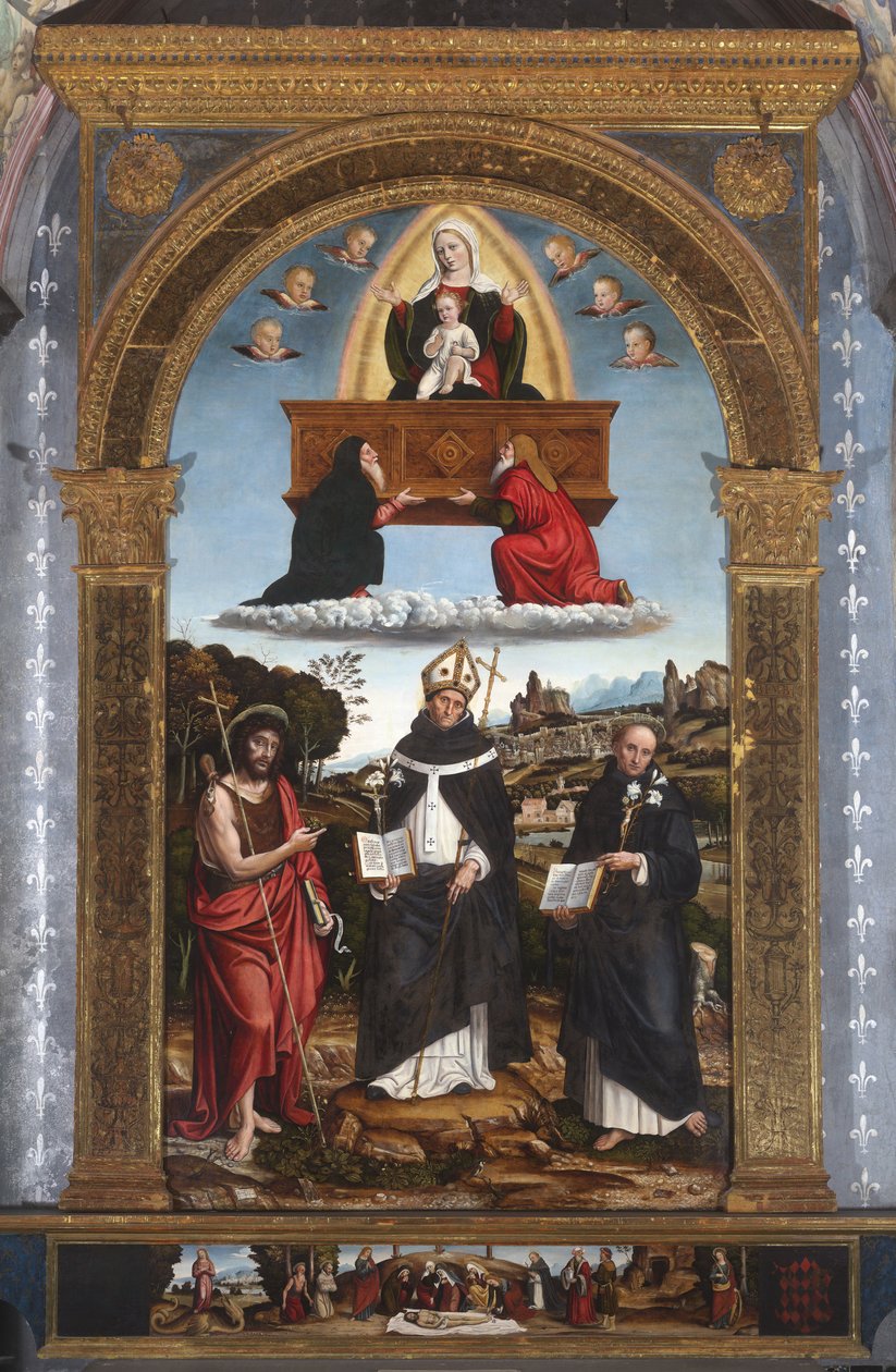 Madonna Odigitria szentekkel: Antonino of Florence és Nicola of Tolentino alkotó: Pietro Francesco (1485-1528) Sacchi