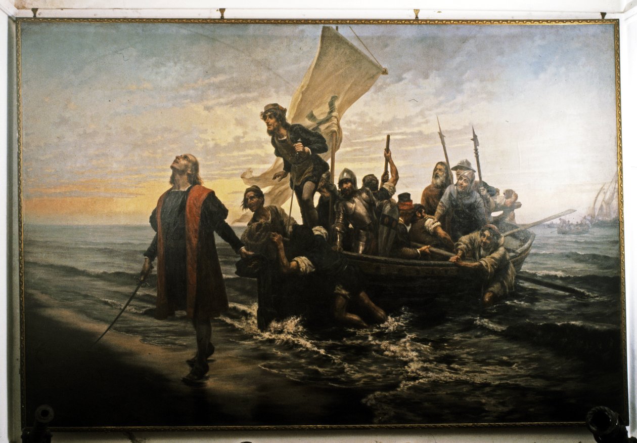 Kolumbusz partraszállása Amerikában. 1492. alkotó: Pietro Gabrini