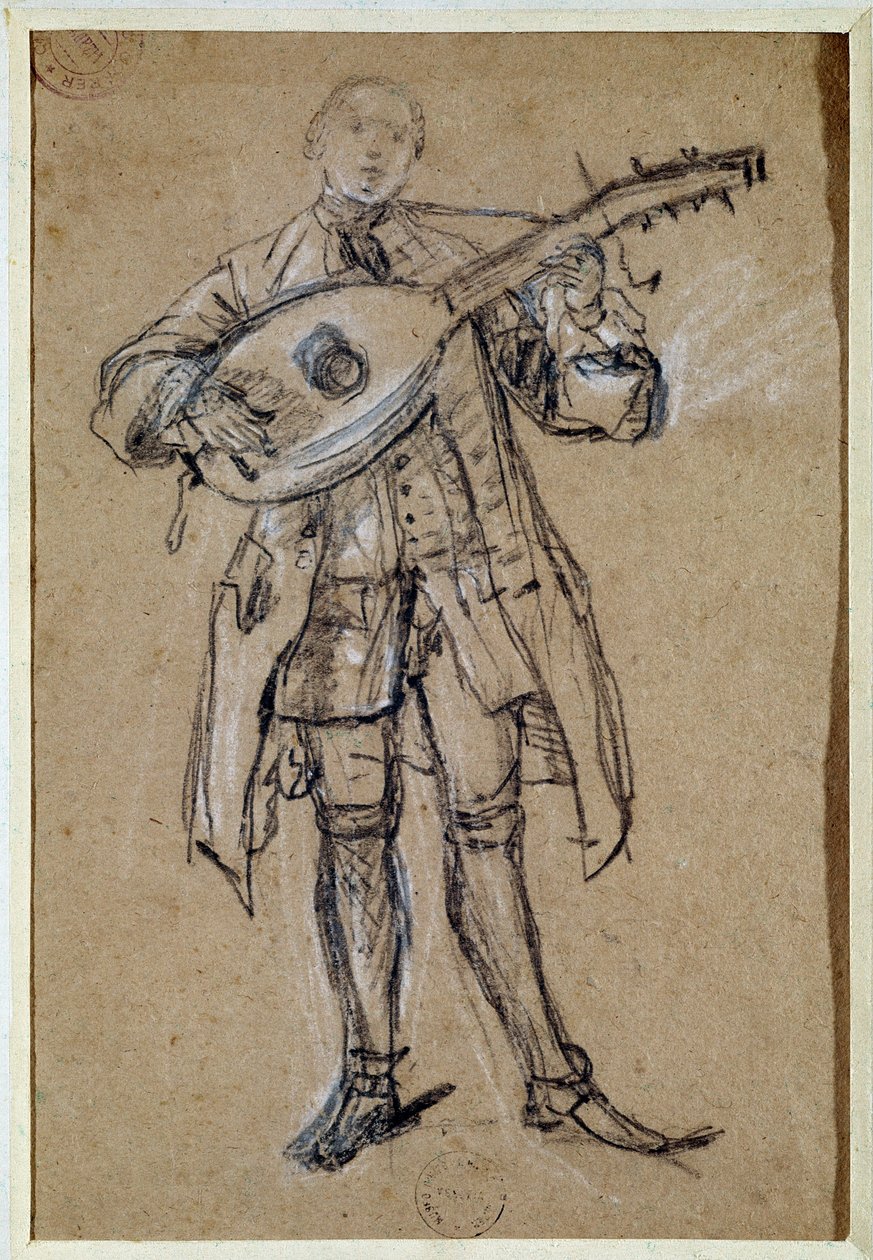 Egy gitáros (gitáros) Pietro Longhi (1702-1785) rajza Velence, Musee Correr alkotó: Pietro Longhi