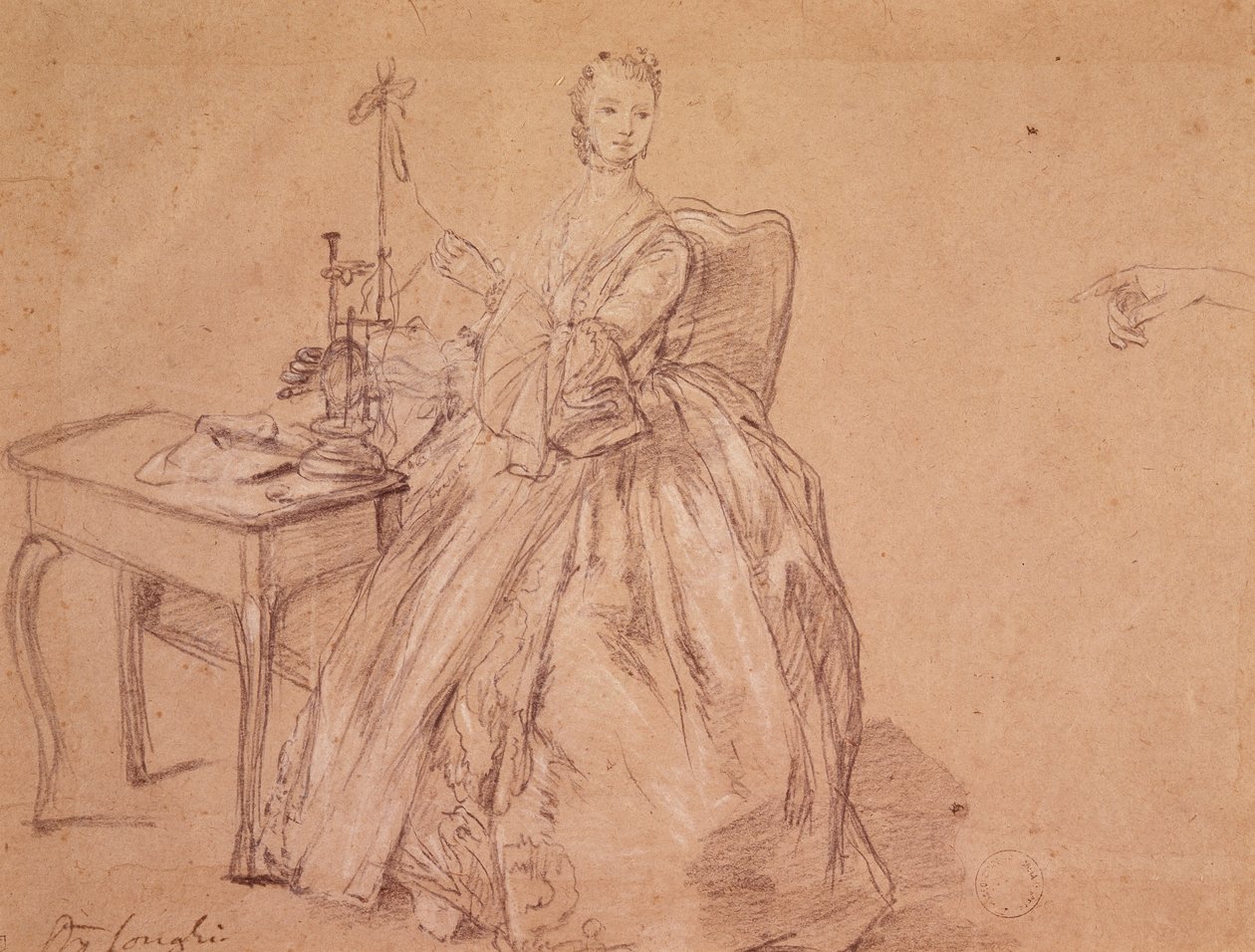 Egy nő forog (kréta és fehér kréta papíron) alkotó: Pietro Longhi