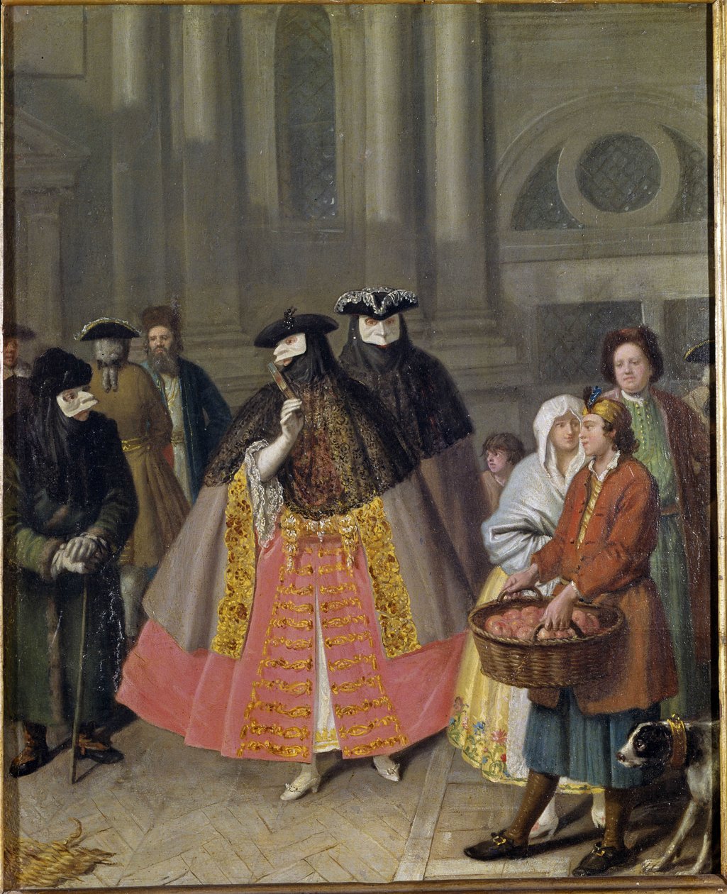 Beszélgetés maszkokkal vagy az almaárussal alkotó: Pietro Longhi