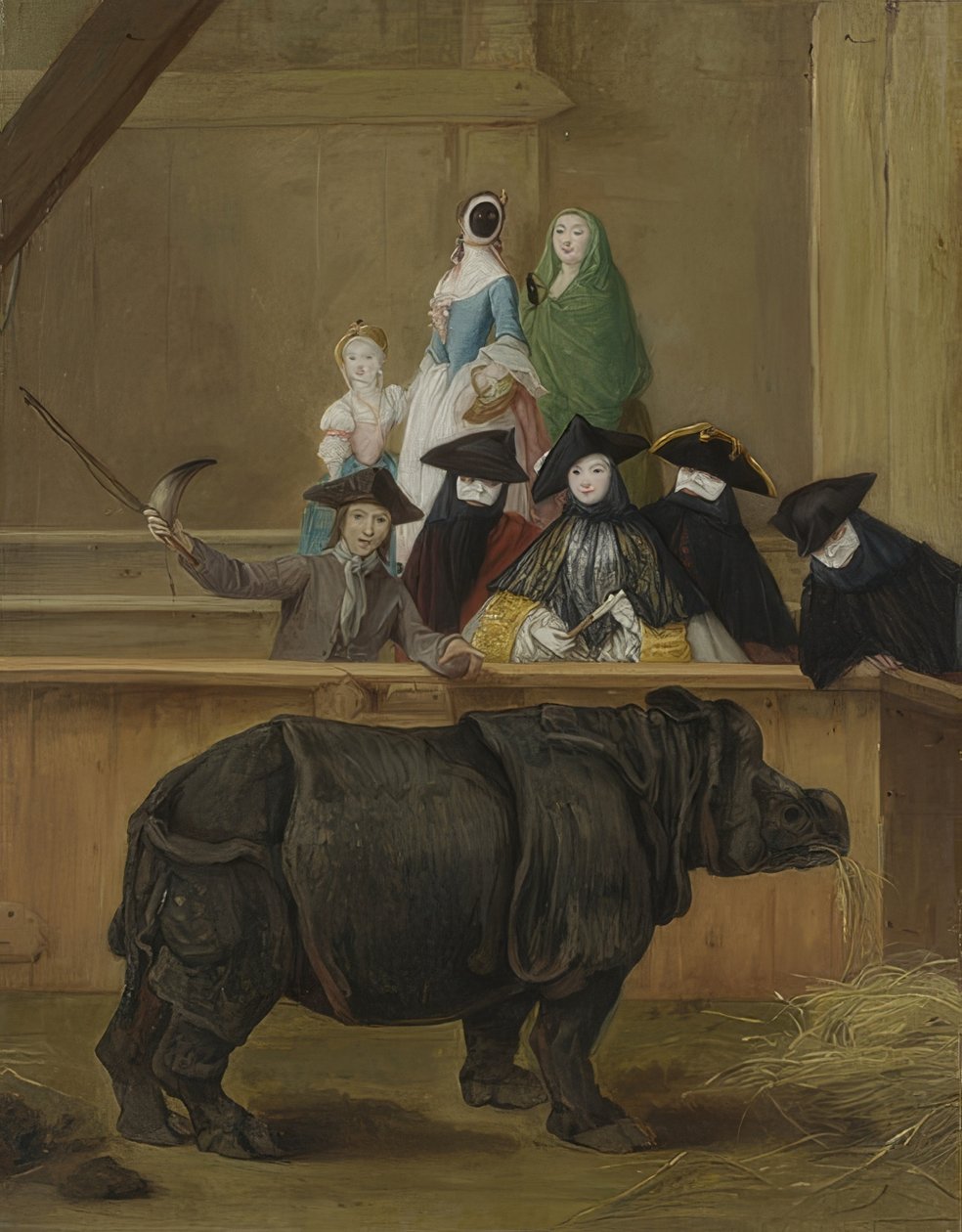 Egy orrszarvú bemutatója Velencében. Valószínűleg 1751 alkotó: Pietro Longhi