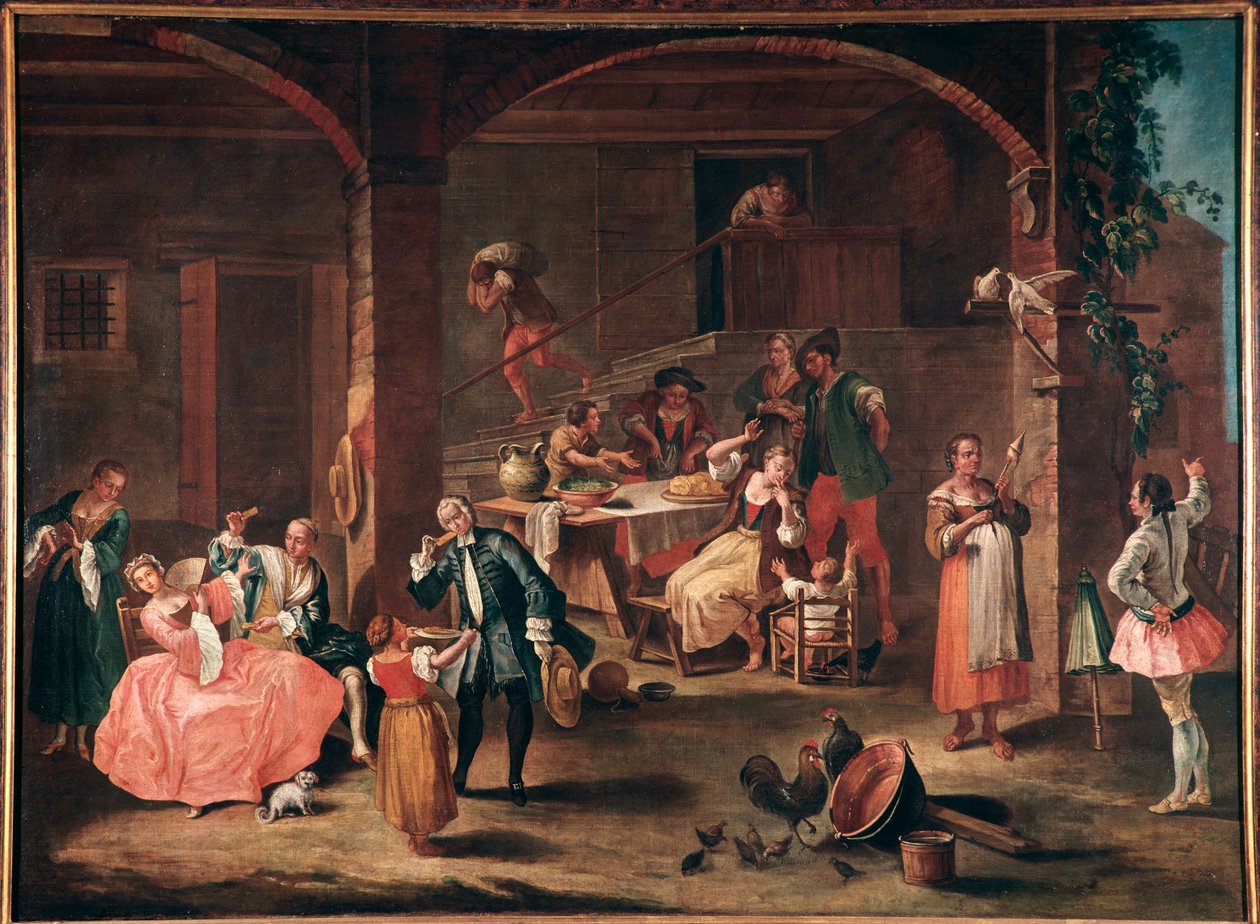 La merenda in Campagna (Az uzsonna a vidéken) Pietro Longhi (1702-1785) festménye, kb 1750 Méret 96x131 cm Velence, Ca 