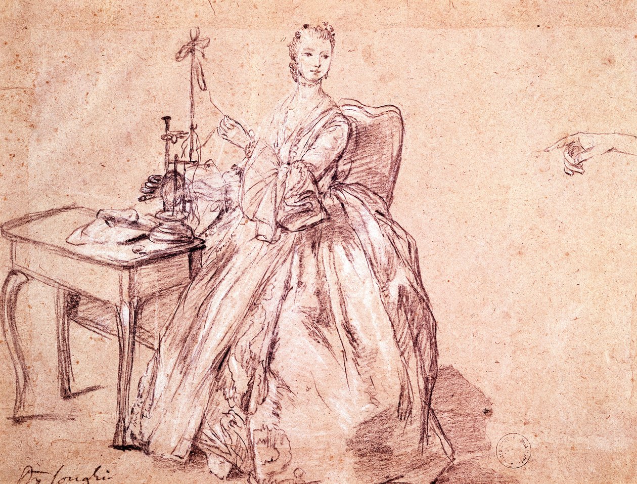 Lady fonó cérna, Pietro Longhi (1701-1785) rajza alkotó: Pietro Longhi