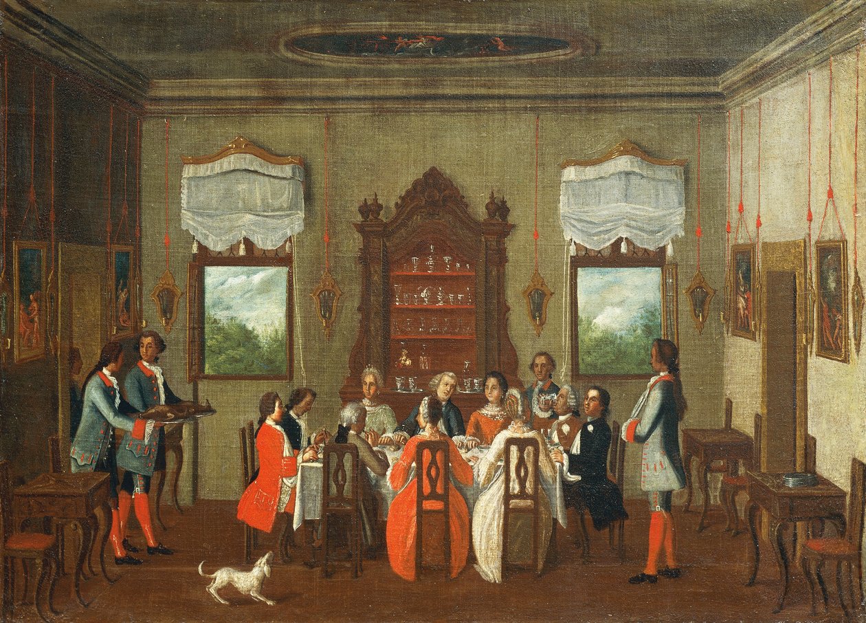 Ebéd a villában, Pietro Longhi iskolájából alkotó: Pietro Longhi