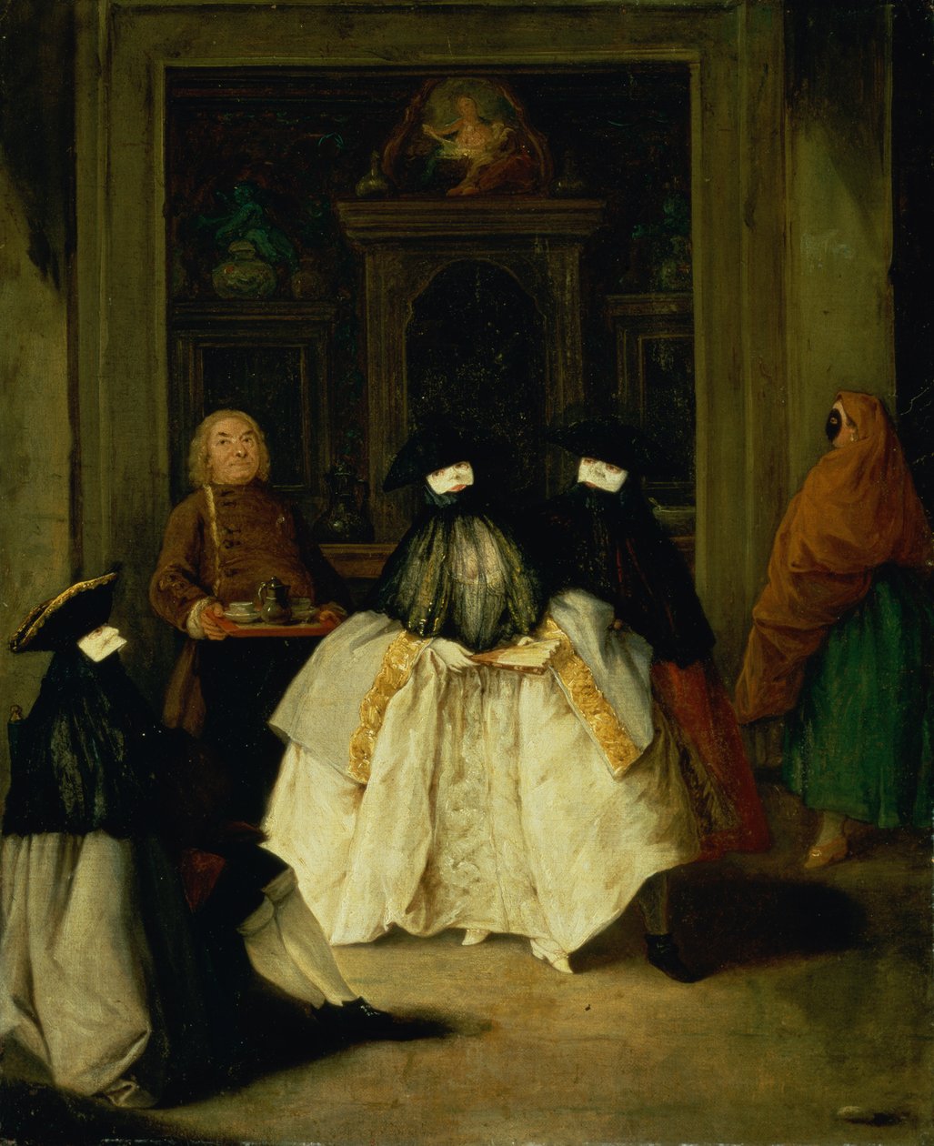 Álarcos alakok egy velencei kávéházban alkotó: Pietro Longhi