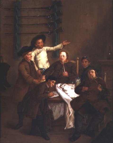 A vadászok számokat rajzolnak (olaj a panelen) alkotó: Pietro Longhi