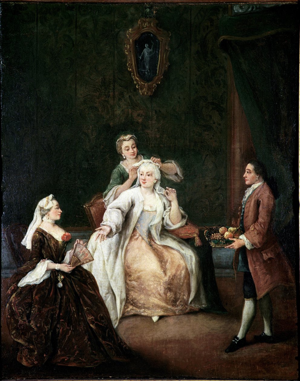 A fodrász (The hairdresser) Pietro Longhi (1702-1785) festménye 1760 kb. Mérete 62x50 cm Velence, Ca 