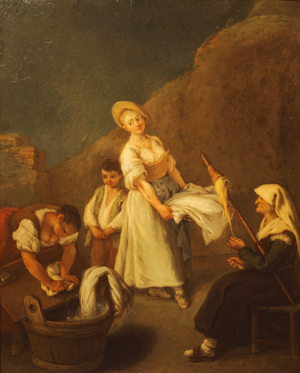 A mosónők, Pietro Longhi (1701-1785), olaj, panel, 61x50 cm alkotó: Pietro Longhi