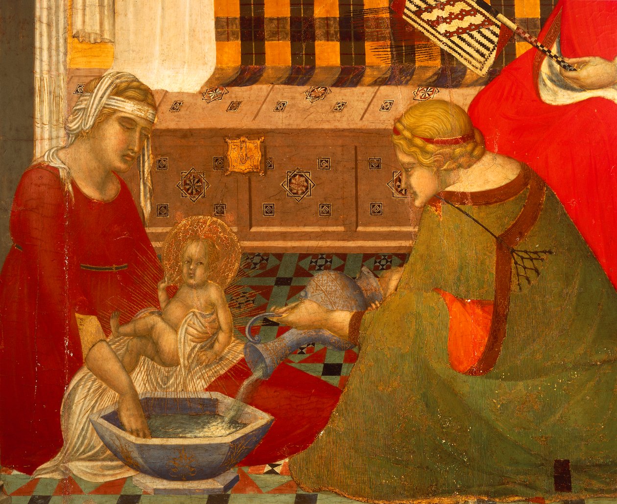 Szűz Mária születése, részlet Pietro Lorenzetti (1280-1348 körül) Szűz Mária születése című triptichonjából, tempera, fa alkotó: Pietro Lorenzetti
