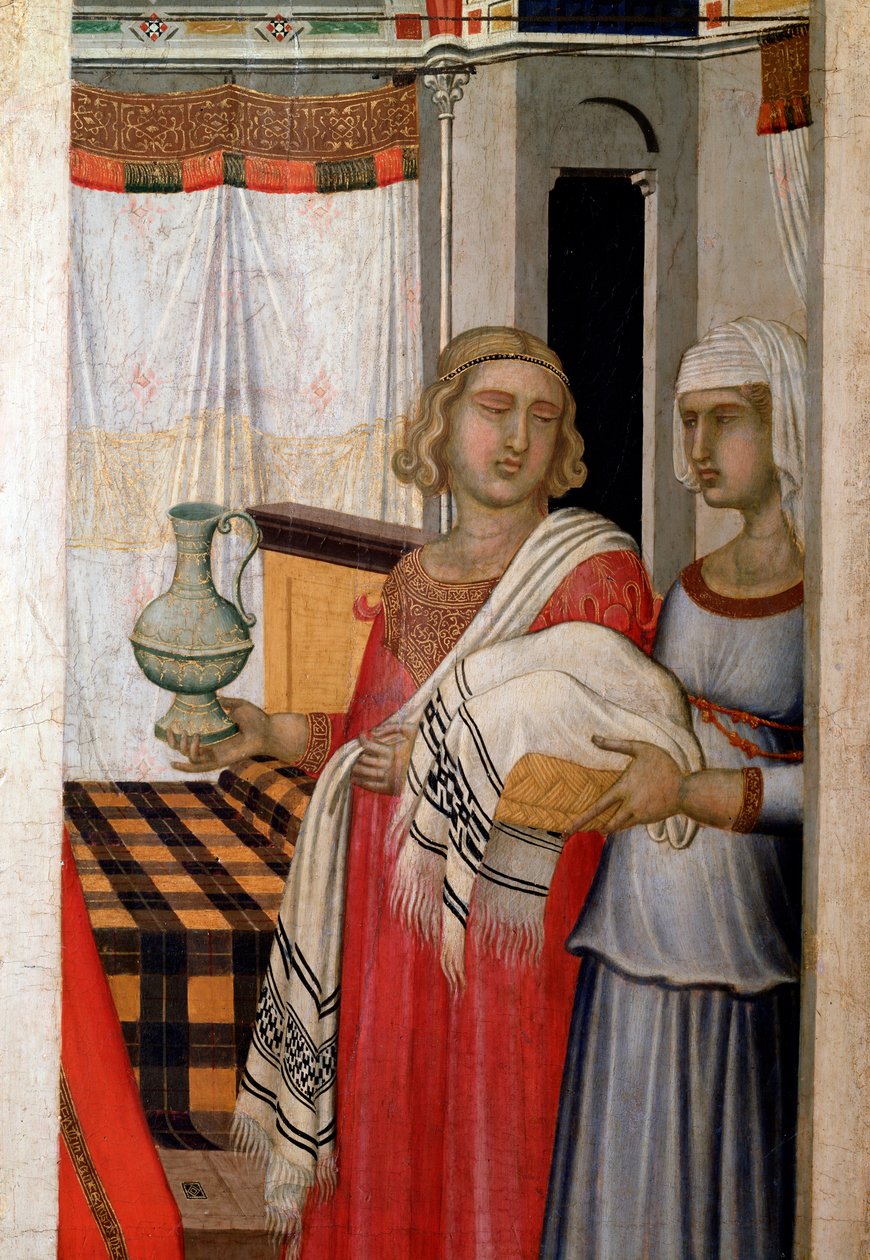A szűz születése, a szülésznők részlete a szüléssel - Fafestmény alkotó: Pietro Lorenzetti