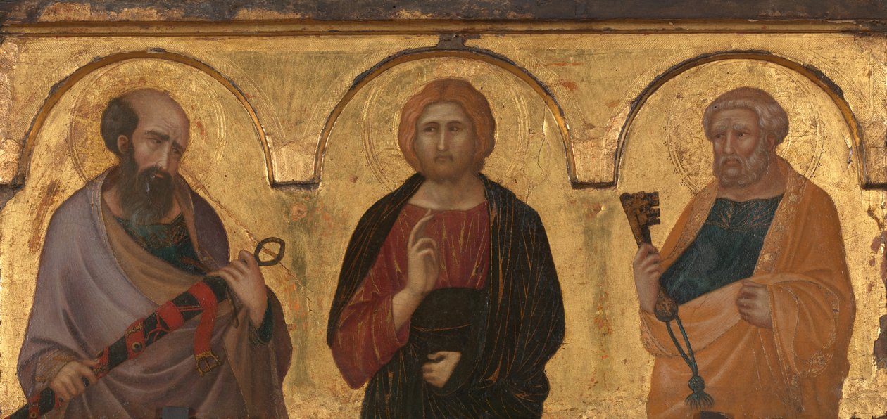 Krisztus Szent Pál és Péter között, 1320 körül (festmény) alkotó: Pietro Lorenzetti