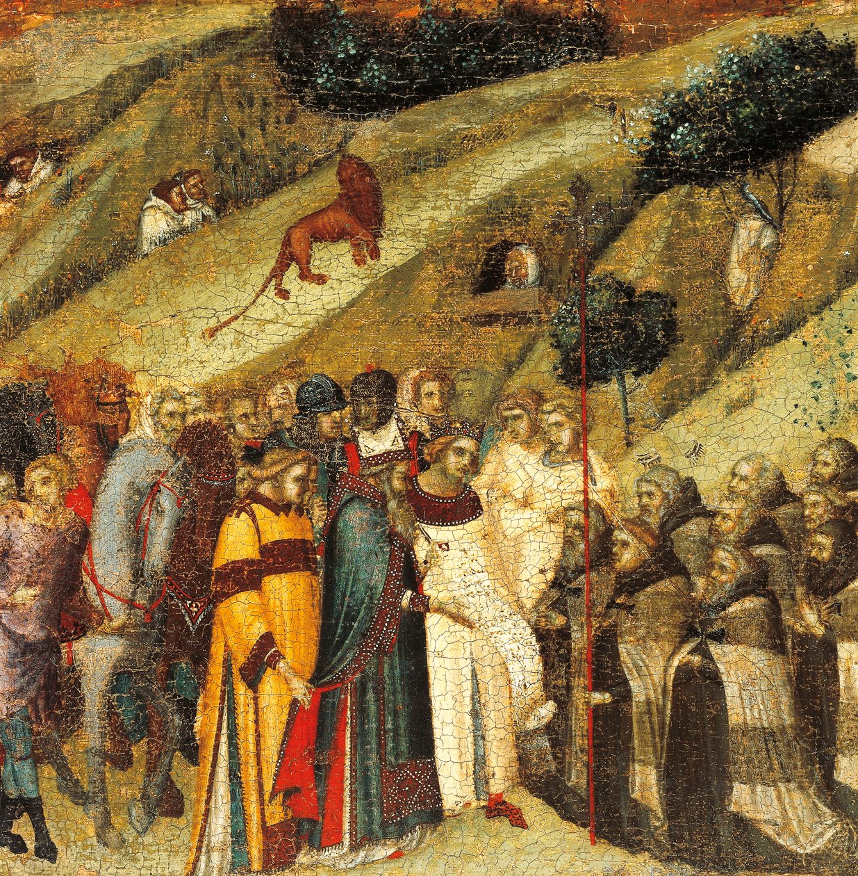 Az első karmelita remeték Illés tavaszán, részlet Carmine, Pietro Lorenzetti (kb. 1280-1348) oltárkép predellájából, tempera és arany fatáblán alkotó: Pietro Lorenzetti