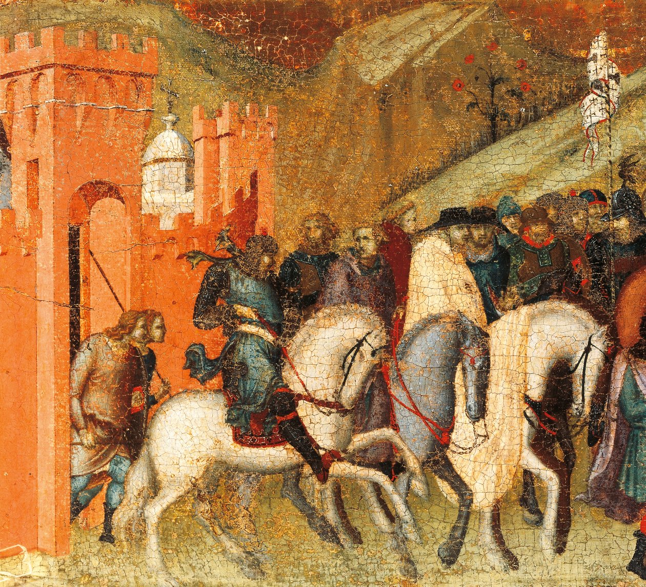 Az első karmelita remeték Illés tavaszán, részlet Carmine, Pietro Lorenzetti (kb. 1280-1348) oltárkép predellájából, tempera és arany fatáblán alkotó: Pietro Lorenzetti