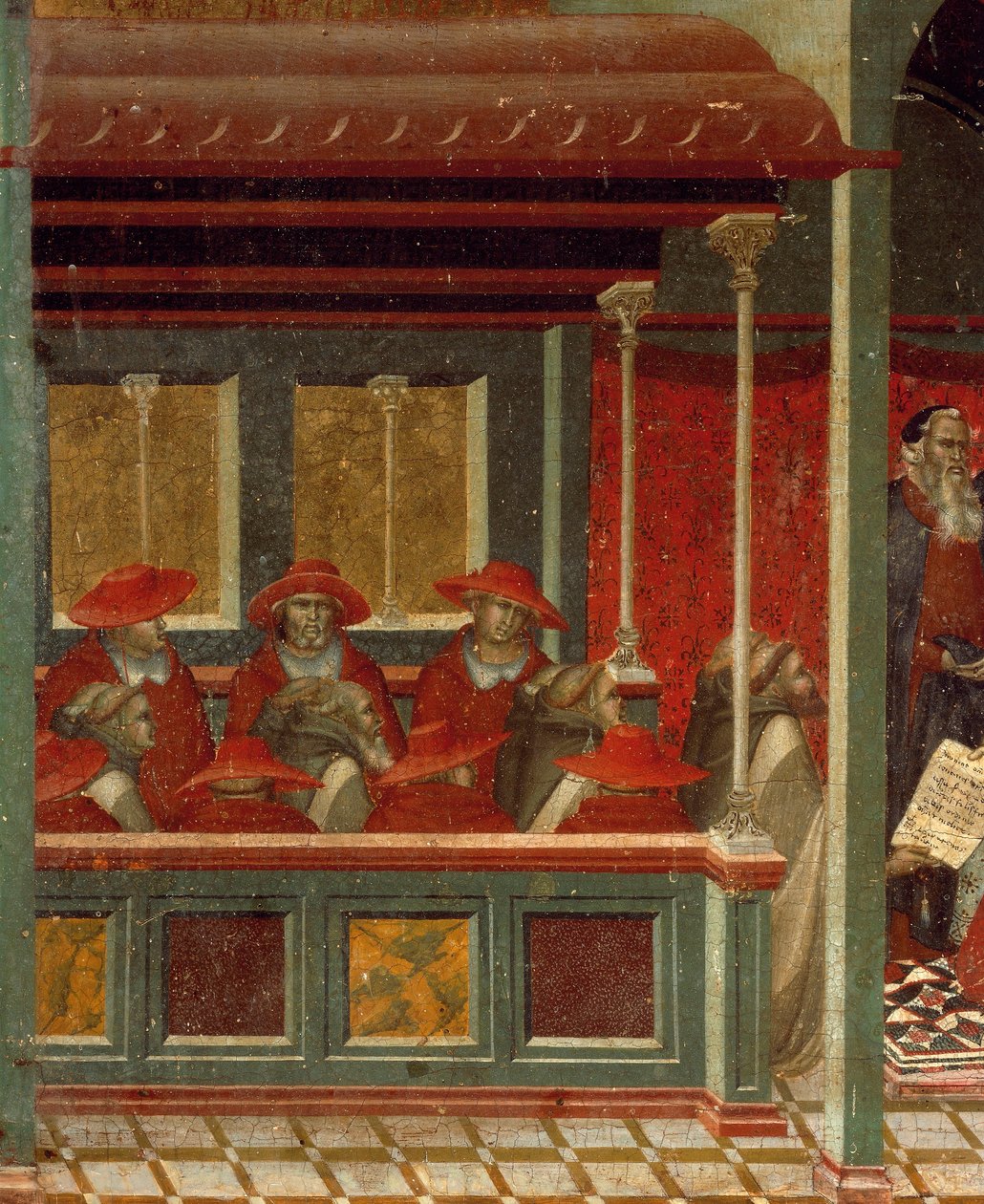 Honorius III jóváhagyja a karmelita szabályt, részlet Pietro Lorenzetti (kb. 1280-1348) Carmine oltárképének predellájából, tempera és arany fatáblán alkotó: Pietro Lorenzetti