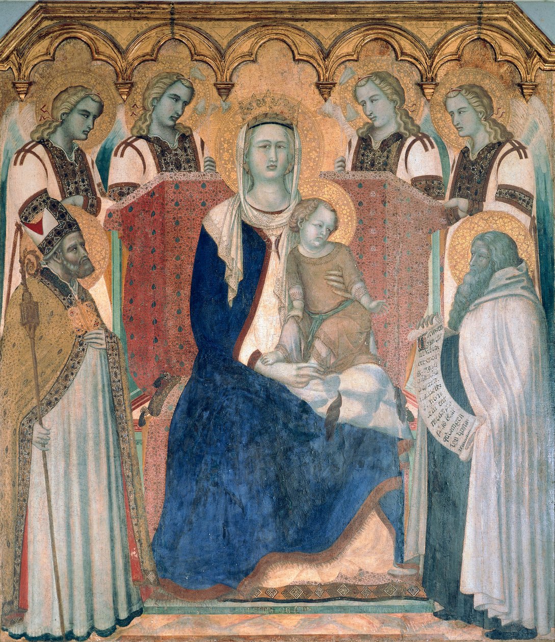 Pietro Lorenzetti (kb. 1280-1348) Madonna és gyermek, szentek és angyalok, tempera fán alkotó: Pietro Lorenzetti