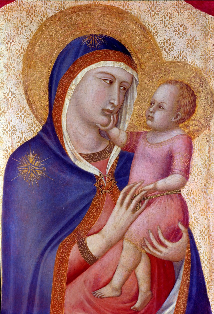 Madonna a dicsőségben A Szűz részletében a Gyermek fenségben van az angyalok között. Detrempe fán Pietro Lorenzetti (1280-1348) 1340 Dim. 1,45x1,22 m Firenze, Uffizi galéria alkotó: Pietro Lorenzetti