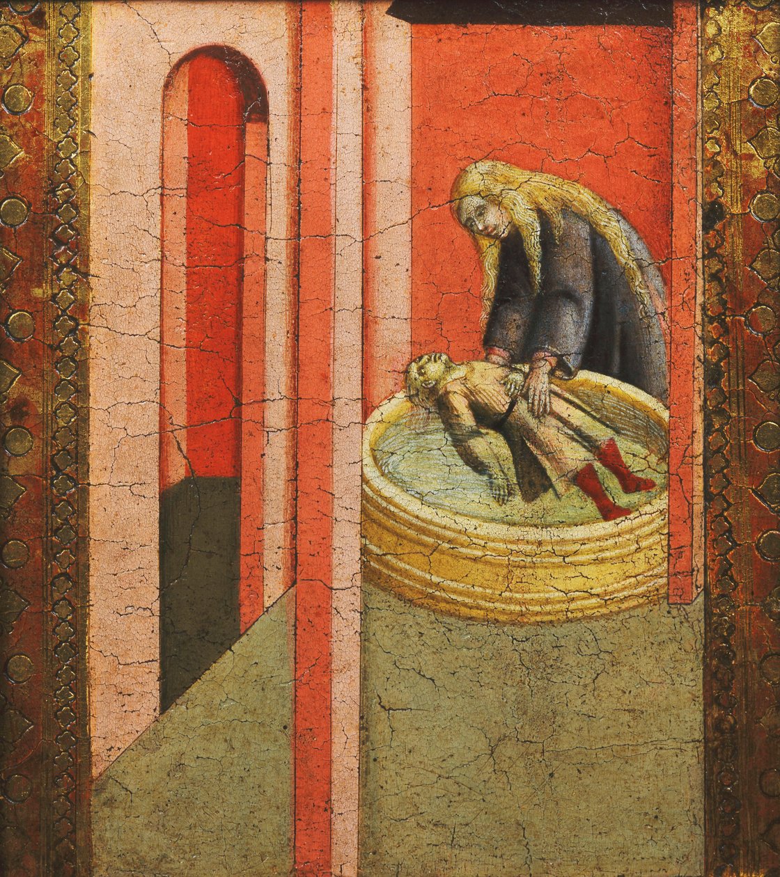 Magyar Szent Erzsébet egy kútba fulladt gyermeket elevenít fel, alkotó: Pietro Lorenzetti