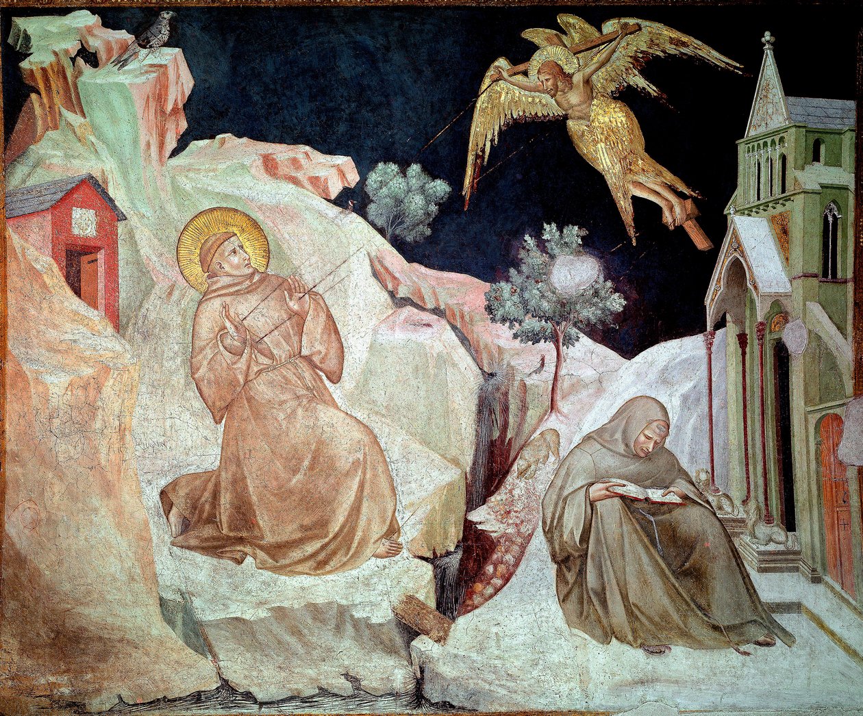 Assisi Szent Ferenc átveszi Pietro Lorenzetti freskóját (1280 / 1285-1348) 1324-1325 Assisi, San Francesco-bazilika (Assisi Szent Ferenc-bazilika), Alsótemplom alkotó: Pietro Lorenzetti