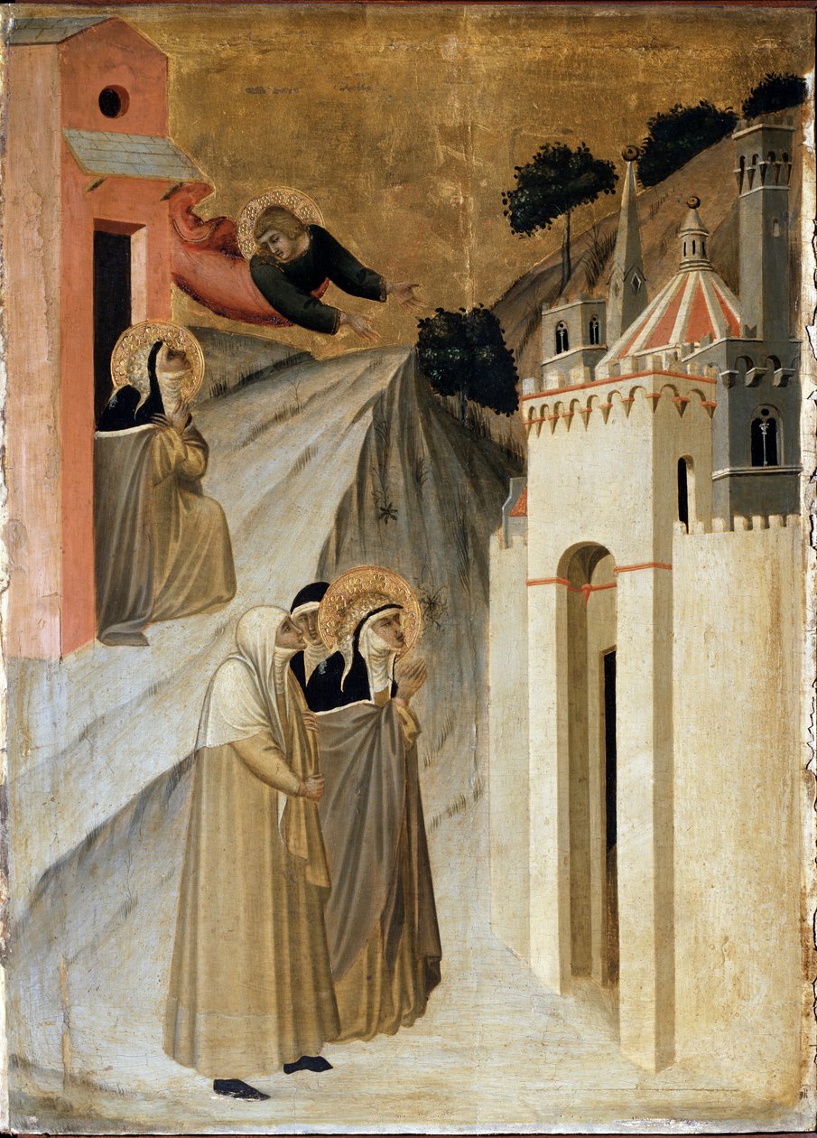 Saint Humility megérkezik Firenzébe (Szent Alázat poliptichon életének részlete) - Detrempe fán alkotó: Pietro Lorenzetti