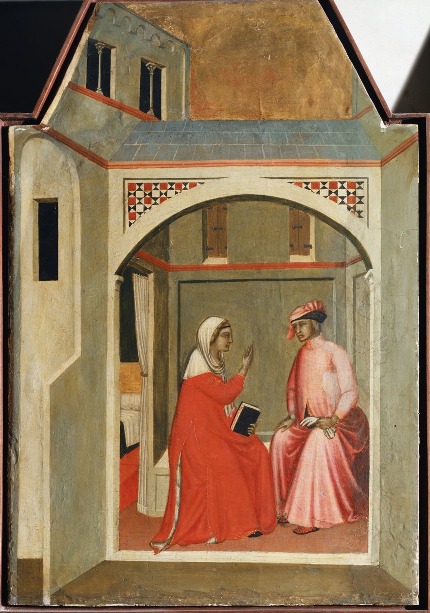 Szent Alázat és férje elválasztása (Szent Humility poliptichon életének részlete) - Detrempe fán alkotó: Pietro Lorenzetti