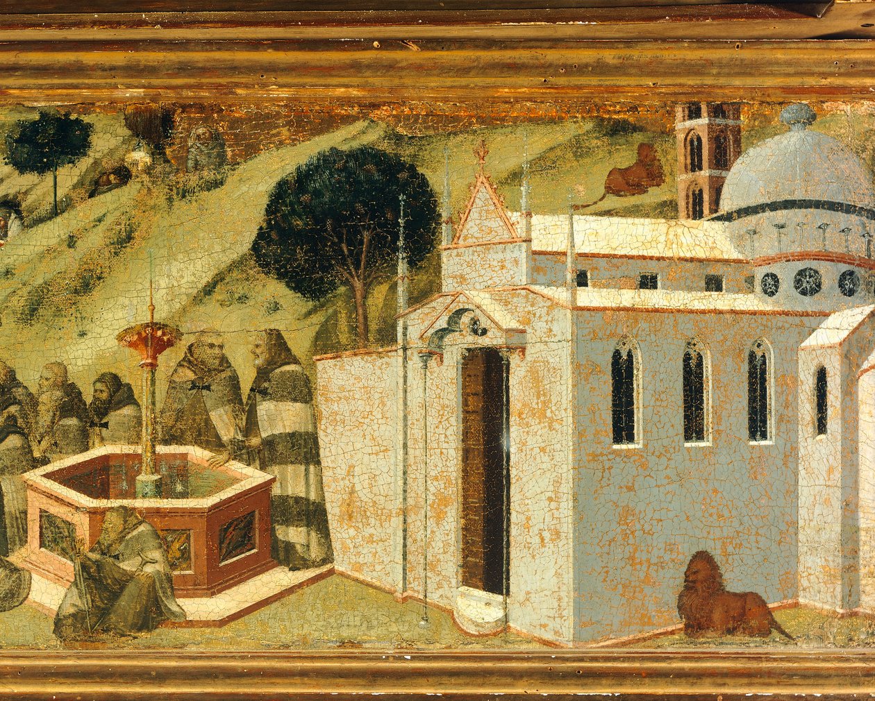 Az első karmelita remeték az Illés-forrásnál, részlet Carmine oltárképének predellájából, Pietro Lorenzetti (kb. 1280-1348), tempera és arany fán, Pinacoteca Nazionale, Siena alkotó: Pietro Lorenzetti