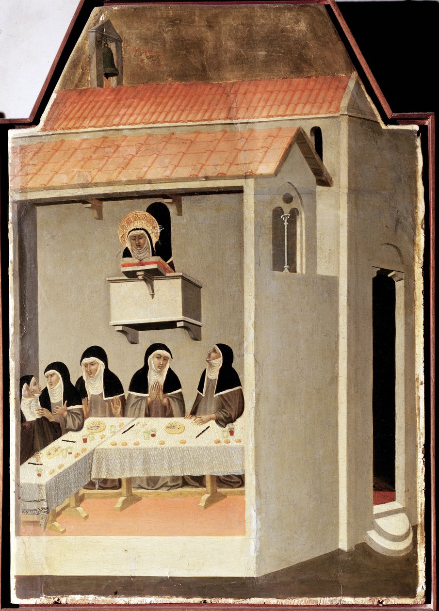 Az írástudatlan szent csodásan olvas (poliptichon Szent Alázat életéről) - Detrempe fán 14. század alkotó: Pietro Lorenzetti